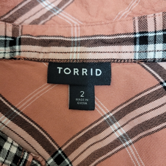 Torrid Dusty Coral Plaid Washed Twill Peplum Shirt size 2X - Picture 12 of 12